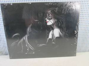 (EC1) Cat Girl and Black Cat Tin Sign 16 x 12 12 New in Plastic Wrap
