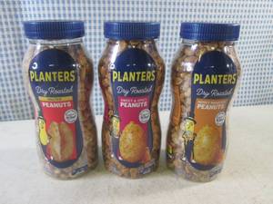 (B-2) 3 Containers Planters Dry Roasted Peanuts 3 Kinds Salted, Sweet &amp Spicy and Honey Roasted 16oz Past Date