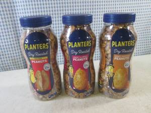 (B-2) 3 Containers Planters Dry Roasted Peanuts 3 Kinds Salted, Sweet &amp Spicy and Honey Roasted 16oz Past Date