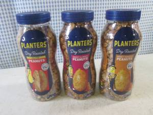 (B-2) 3 Containers Planters Dry Roasted Peanuts 3 Kinds Salted, Sweet &amp Spicy and Honey Roasted 16oz Past Date