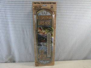 (H-1) A Fisherman Lives Here... Metal Thermometer 5 18 x 17 38 New