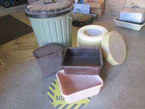 (EW7) Lot of Misc - Portable Toilet, Trash Cans and Dish Pans