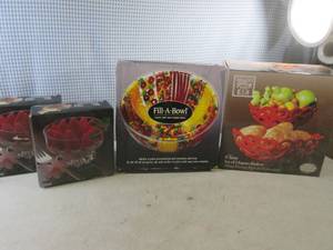 (EW3) Lot of Misc 2pc Porcelain Baskets, Fill-A-Bowl and 2 Footed Glass Desert Bowls