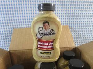 (B-3) Case of 12 Bottles Emerils Kicked Up Horseradish Mustard 12oz Bottles Past Date