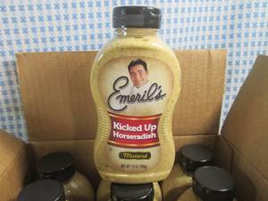 (B-3) Case of 12 Bottles Emerils Kicked Up Horseradish Mustard 12oz Bottles Past Date