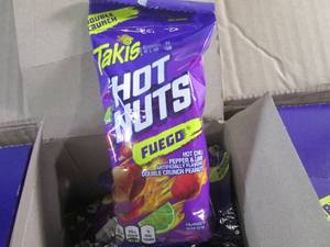 (EC2) Case 36 Bags Takis Fuego Hot Nuts 3 - 2 Pound Boxes 12 Bags Each Best By Aug 2023