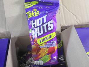 (EC2) Case 36 Bags Takis Fuego Hot Nuts 3 - 2 Pound Boxes 12 Bags Each Best By Aug 2023