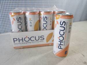(C-2) 12-Pack Phocus Peach Sparkling Water 11.5oz Cans Best by Oct 2023