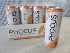 (C-2) 12-Pack Phocus Peach Sparkling Water 11.5oz Cans Best by Oct 2023