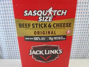 (EC2) Box of 12 Jack Links Sasquatch Size Original Beef Stick & Cheese 2.45oz Each Best by Nov 2023
