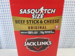 (EC2) Box of 12 Jack Links Sasquatch Size Original Beef Stick & Cheese 2.45oz Each Best by Nov 2023