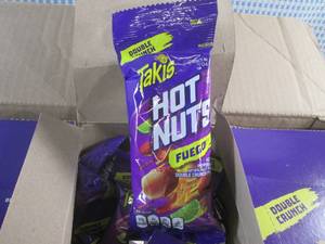 (EC2) Case 36 Bags Takis Hot Nuts Fuego Double Crunch Peanuts 3 Inner Boxes of 12 3.2oz Bags Best by Aug 2023