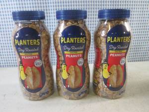 (B-3) 3 Jars Planters Dry Roasted Salted Peanuts 16oz Best by Jan 2024