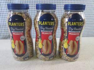 (C-3) 3 Jars Planters Dry Roasted Lightly Salted Peanuts 16oz Best by Dec 2023