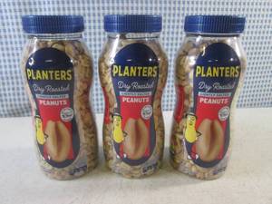 (C-3) 3 Jars Planters Dry Roasted Lightly Salted Peanuts 16oz Best by Dec 2023