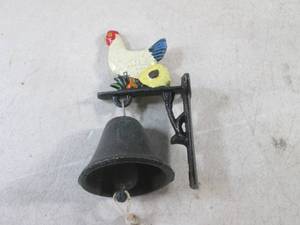 (EC1) Cast Iron Bell and Wall Bracket with Chicken Figure