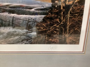 Old Red House on Lake Print