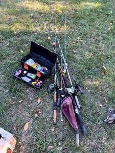 lot 91 image: Fishing Rods & Full Tackle Box