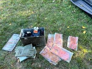 lot 93 image: Ammo Box Full of Gloves (mostly new welding gloves)