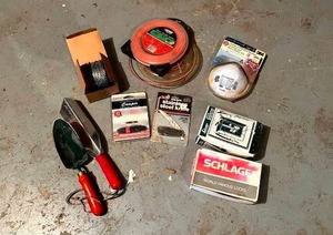 lot 278 image: Mixed Lot - Pocket Knives, Trimmer Line, Garden Tools
