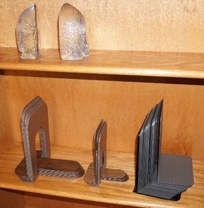 Home Office DeCor Large Lot of Metal Book Ends and Pair of Hand Blown Crystal Elephant frontback 6 tall