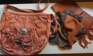 Clothing Accessories Genuine Leather Purse Fringe Handbag Orange Salmon Camel Silk Cashmere Scarf Neck Wrap Gloves Wallet
