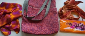 Clothing Accessories Maruca Hand-Made in Colorado Purse Handbag Orange Pink Damask Neck Wrap Scarf Wallet...