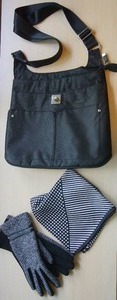 Clothing Accessories Purse Handbag BAGGALLINI Mosey Black Top Zipper Front Pocket Crossbody Bag, Texting Gloves and Silk Neck Scarf Wrap