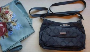 Clothing Accessories Purse BAGGALLINI Handbag Crossbody Pouch Midnight Gray Blue-Green Floral Silk Neck Wrap, Scarf, Wallet...