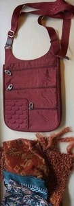 Clothing Accessories Purse Handbag BAGGALLINI Mosey Burgundy Top Zipper Front Pockets Quilted Crossbody Bag, Silk Soft Neck Scarf Wrap and Pouch