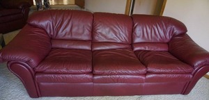 Furniture Living-Room Den Office FLEXSTEEL Leather Sofa Plum Cranberry Raspberry Tone