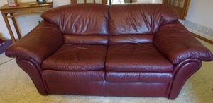 Furniture Living-room Den Office FLEXSTEEL Leather Sofa Plum Cranberry Raspberry Tone