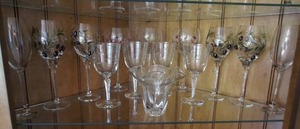 29 Collectible Glassware Cut Crystal Floral Ribbed Stemware etc. including Lenox x3 Cut Floral Hand Ptd Signed