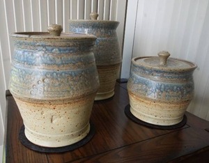 Artist Signed M Pottery Canister Set