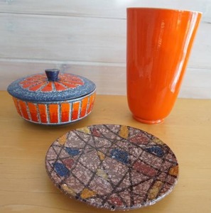 Artist Signed Pottery Hand Painted Italy Orange Blue Geometric
