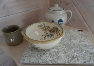 Artist Signed Pottery Bowl Pitcher Mug and Marble Cutting Board