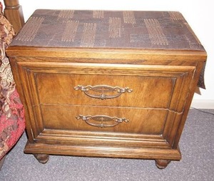 Furniture MCM Solid Oak Two-Drawer Nightstand Side-Table