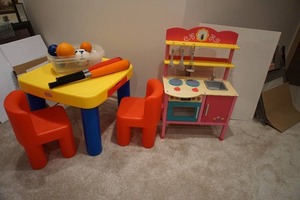 Toys Fisher Price Table and Chairs, Kitchen Play Sink Stove Set Etc...