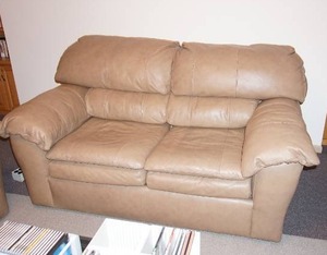 Furniture Living Room Den FLEXSTEEL Leather Sofa & Loveseat Semi-Analine Top-Grain Leather Camel-Tan Tone