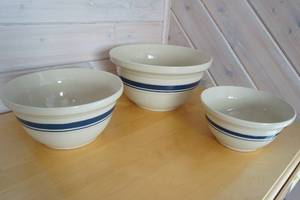 Vintage Roseville Pottery Stacking Mixing Bowl Set of Three