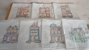 Vintage Embroidered Dish Clothes with Buildings Theme