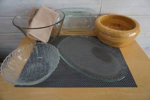 Collectible Housewares Kitchen Serving Dishes Bowls Hand Blown Glass Platter Wood Turned Bowl Etc.