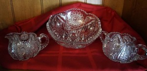 Collectible ABP American Brilliant Pattern Cut Crystal Bowl Cream Sugar...MINT