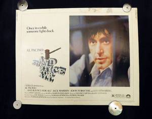 lot 10 image: 1979 And Justice For All Single Sided Half Sheet Movie Theater Poster