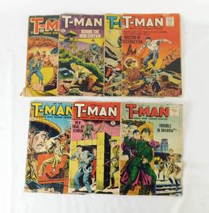 lot 42 image: 5 Vintage 1950s A Quality Comic Publication T-Man World Wide Trouble-Shooter Comic Books