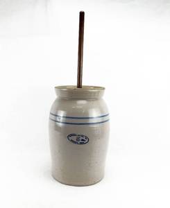 lot 7 image: AntiqueVintage Marshall Pottery 5 Gallon Butter Churn with Dasher and Lid