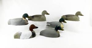 lot 9 image: 6 Vintage Wood and Cork Decoys with Glass Eyes
