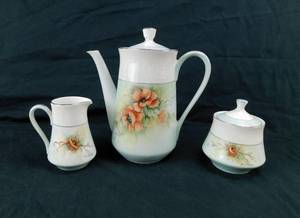 lot 30 image: Hand Painted Satin Song Christina Collection Japan Coffee Set Painted by Irene V Chapple