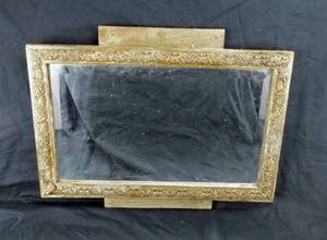 lot 11 image: AntiqueVintage Carved Wood Framed Beveled Mirror