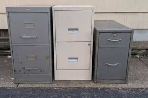 lot 43 image: Set of (3) Metal Filing Cabinets